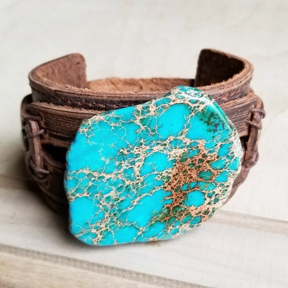 Dusty Leather Wide Cuff with Regalite Slab